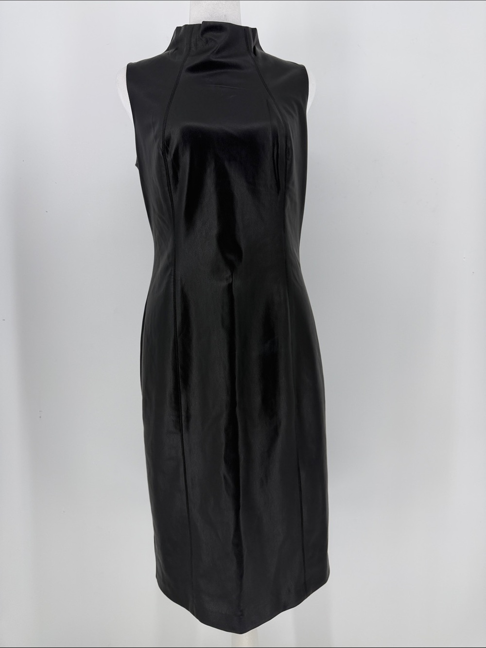 J. McLaughlin Delmar Faux Leather Sheath Dress Black Mock Neck XS
